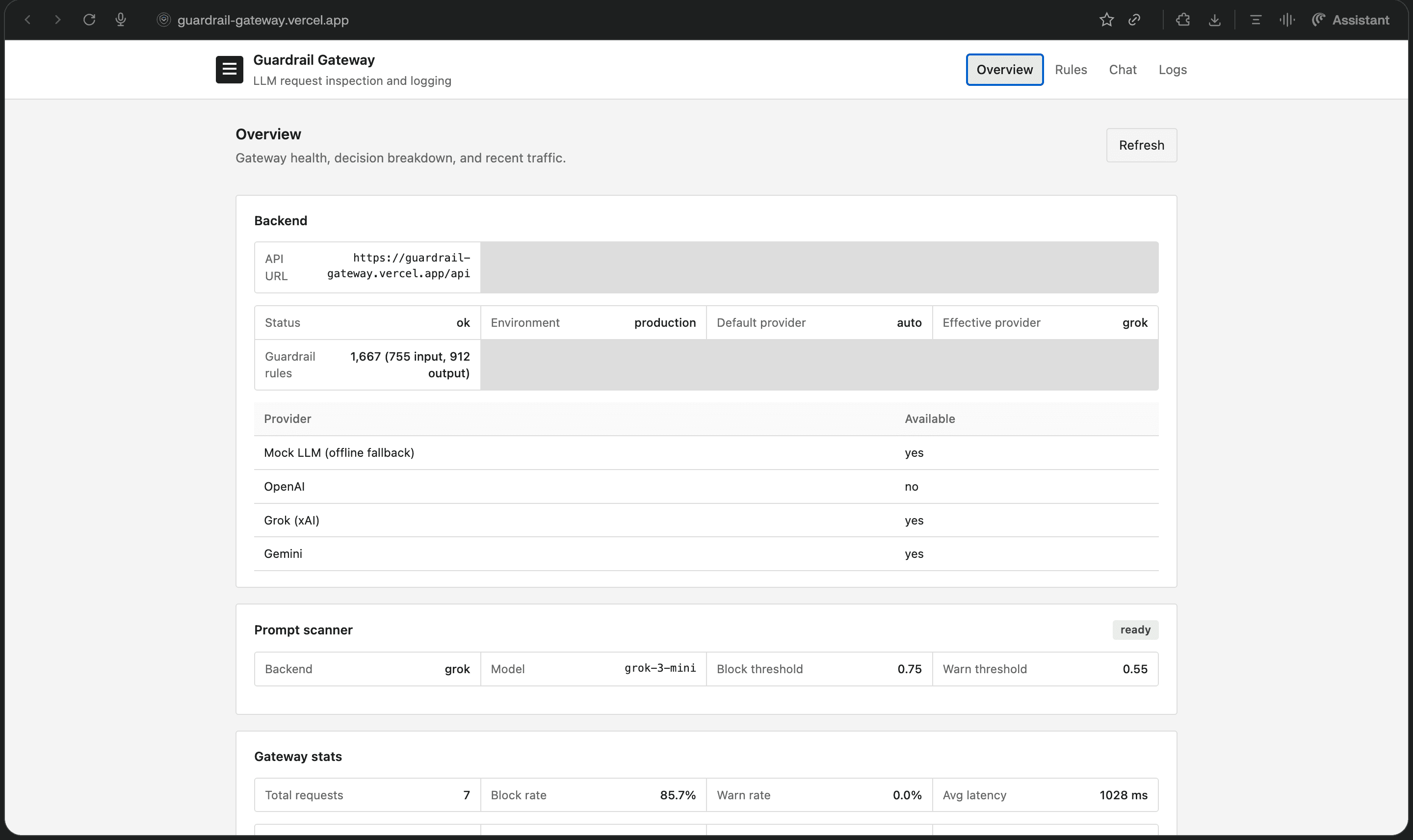 Guardrail Gateway screenshot